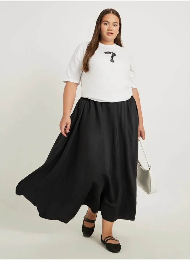 Styli Styli Plus Size Plain A-Line Maxi Skirt with Elasticated Waistband