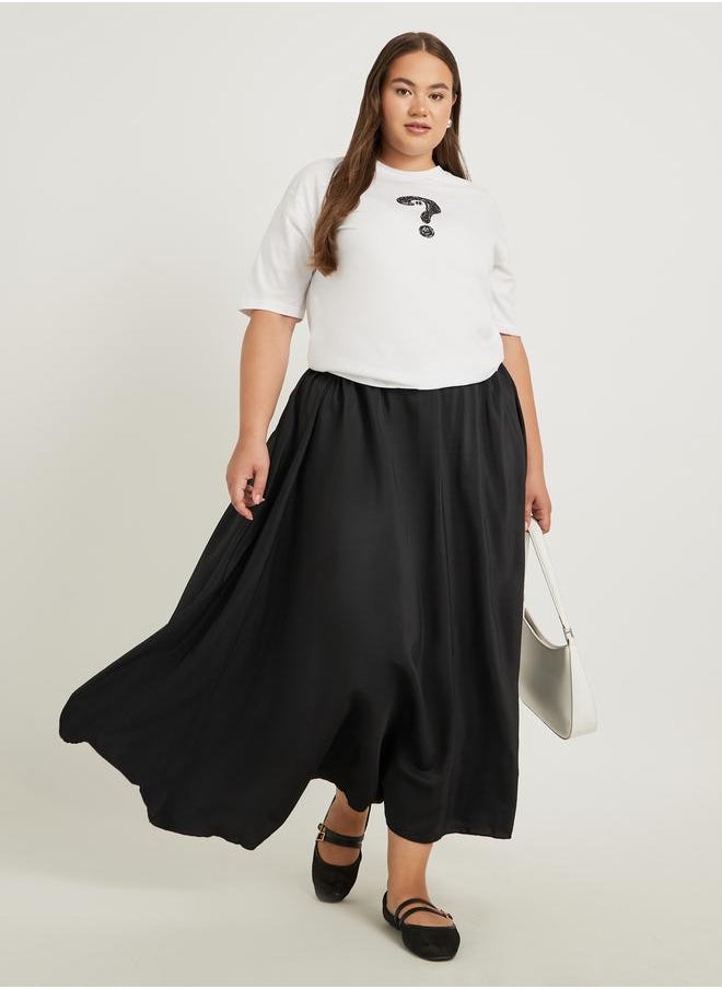 Styli Styli Plus Size Plain A-Line Maxi Skirt with Elasticated Waistband  - Image 1