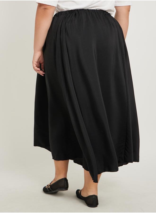 Styli Styli Plus Size Plain A-Line Maxi Skirt with Elasticated Waistband  - Image 4
