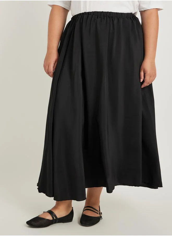 Styli Styli Plus Size Plain A-Line Maxi Skirt with Elasticated Waistband