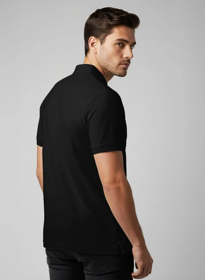 FERVORO Men Black Cotton Polo with Pocket