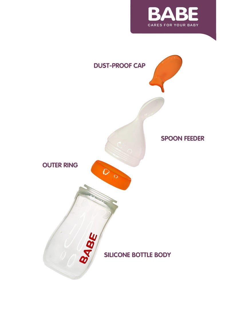 BABE - Baby Silicone Body Cereal Feeding Bottle with PP Material Spoon, 4oz/125ml, 3+ Months, PP Material Spoon, BPA Free, Orange - Image 4