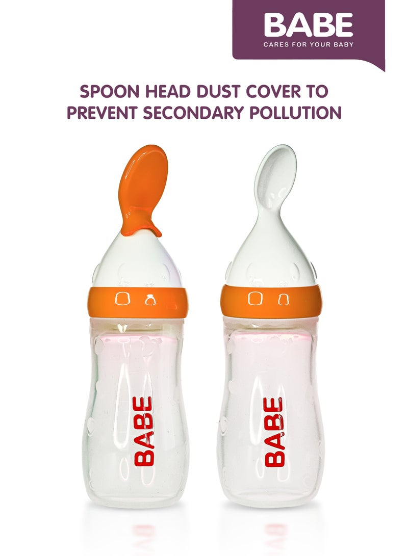 BABE - Baby Silicone Body Cereal Feeding Bottle with PP Material Spoon, 4oz/125ml, 3+ Months, PP Material Spoon, BPA Free, Orange - Image 3