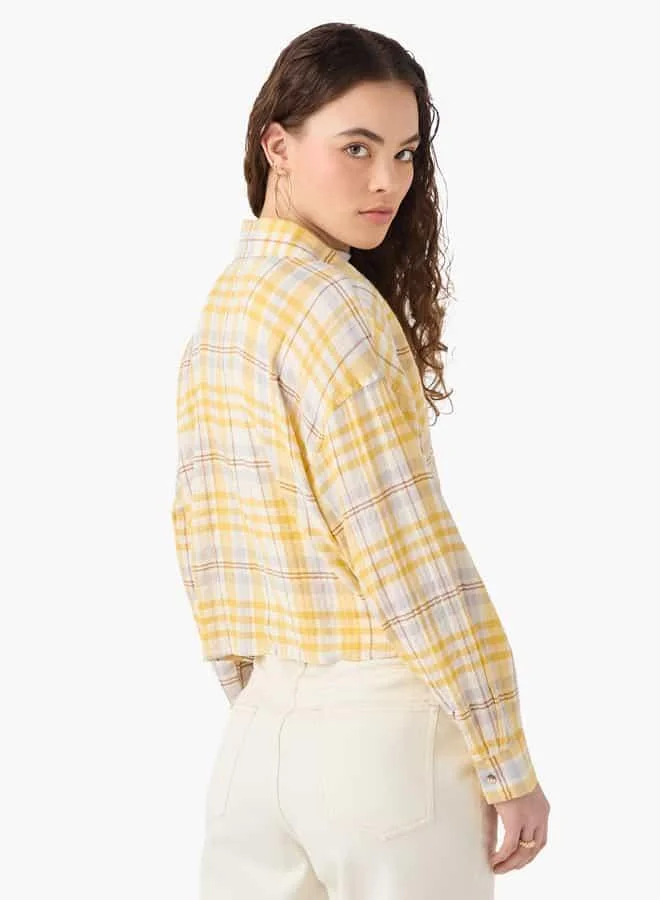 Lee Cooper Lee Cooper Regular Fit Checked Cropped Shirt with Long Sleeves