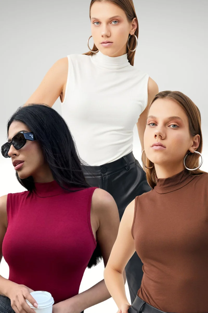 Bipantolon BIPANTOLON Women's 3-Pack Ribbed Half Turtleneck Bodysuits