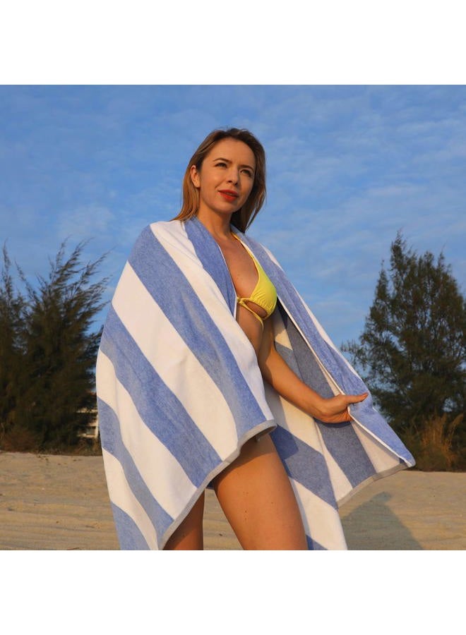 HENBAY Fluffy Oversized Beach Towel - Plush Thick Large 70 x 35 Inch Cotton Pool Towel, Blue Striped Quick Dry Swimming Cabana Towel - Image 5