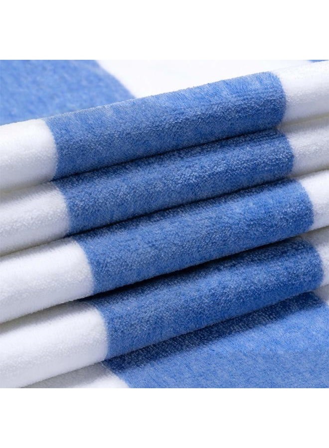 HENBAY Fluffy Oversized Beach Towel - Plush Thick Large 70 x 35 Inch Cotton Pool Towel, Blue Striped Quick Dry Swimming Cabana Towel - Image 2