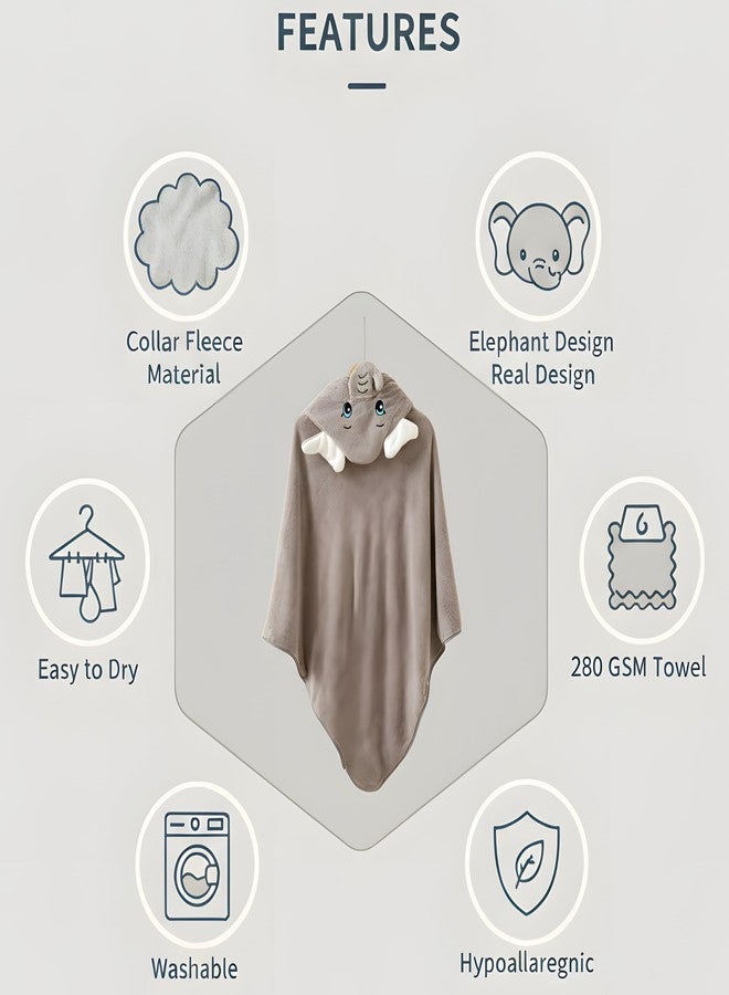 PAX PARROT Ultra-Soft Baby Hooded Towel – 100% Cotton Wrap Your Little one in Softness and Joy, Hypoallergenic & Super Absorbent Bath Wrap for Newborns & Toddlers | Cute Animal Design,(0-5Years) (Grey Elephant) - Image 2