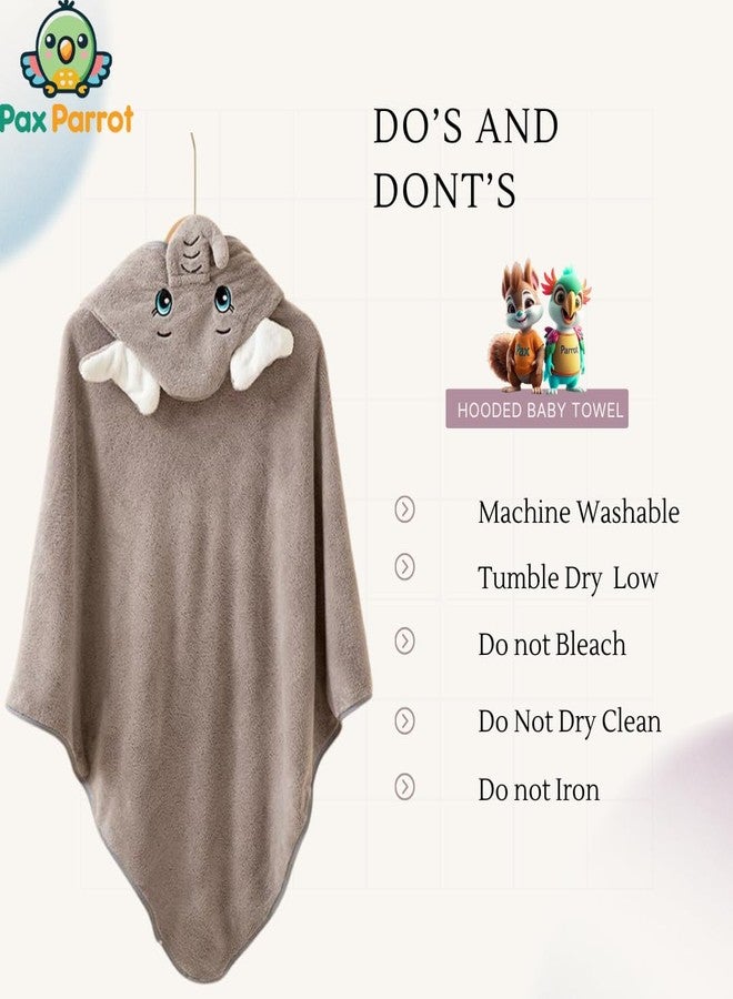 PAX PARROT Ultra-Soft Baby Hooded Towel – 100% Cotton Wrap Your Little one in Softness and Joy, Hypoallergenic & Super Absorbent Bath Wrap for Newborns & Toddlers | Cute Animal Design,(0-5Years) (Grey Elephant) - Image 5