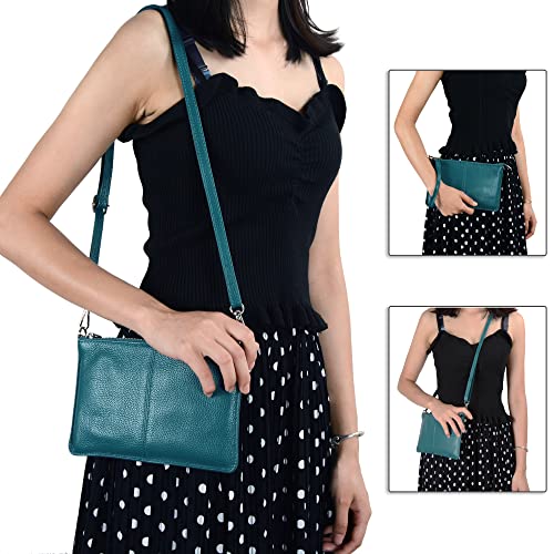 befen Women's Leather Wristlet Clutch Phone Wallet Mini Crossbody Purse Bag with RFID Card Slots (Teal) - Image 2