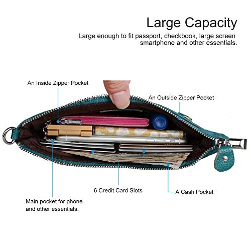 befen Women's Leather Wristlet Clutch Phone Wallet Mini Crossbody Purse Bag with RFID Card Slots (Teal) - Image 4