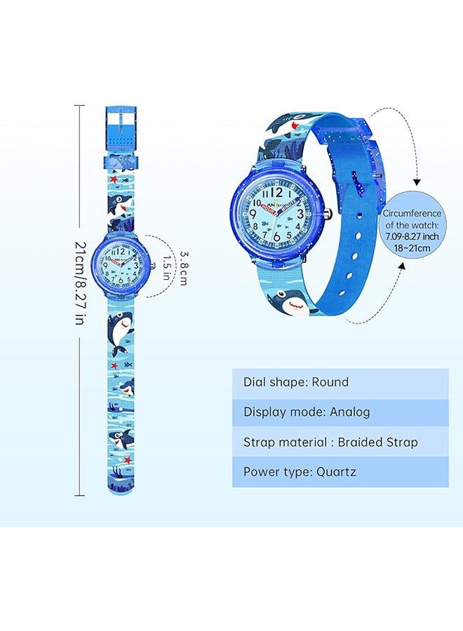 Children's Boy's Dolphan Analogue Quartz Cartoon Animal Print Textile Wrist Watch for Boys - Image 3