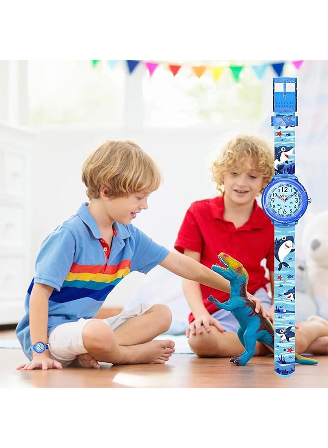 Children's Boy's Dolphan Analogue Quartz Cartoon Animal Print Textile Wrist Watch for Boys - Image 5