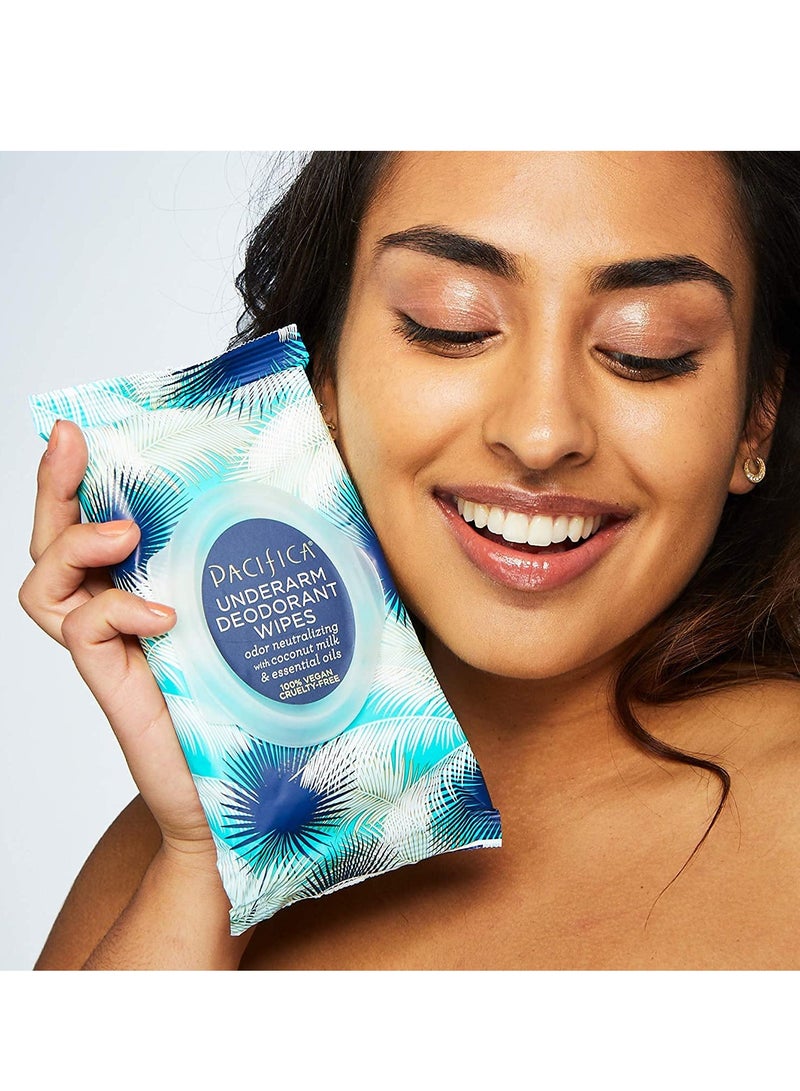 Pacifica Beauty Pacifica Beauty, Coconut Milk & Essential Oils Underarm Deodorant Wipes, 30 Count, Remove Odor On-The-Go, Aluminum Free, Travel Friendly, Fresh Coconut Scent, Vegan and Cruelty Free - Image 2