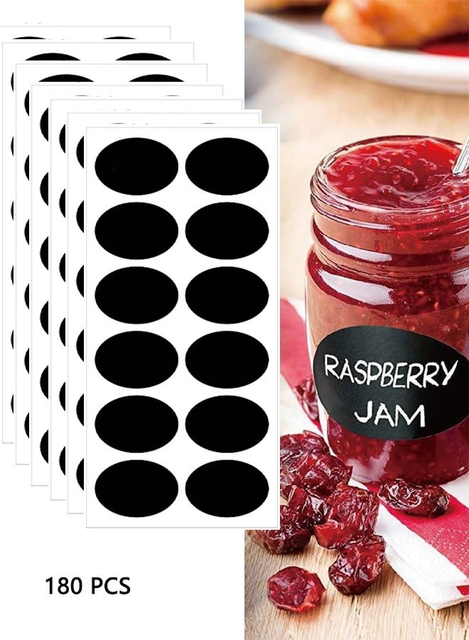 180 pcs Waterproof Blackboard Stickers Oval, Chalkboard Labels for Jars, Black, 3.3cm x 4.8cm - Image 1