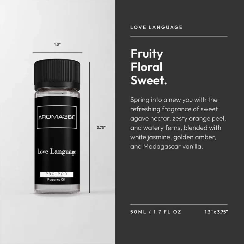 Aroma360  Love Language Pro-Pod Oil Blend - Hotel Inspired for Luxury Essential Oil Diffusers - Aromatherapy Scent Diffuser Oil - Agave Nectar, Watercress, and Sandalwood  - 50 mL, 1.7 fl oz  | Best Price UAE