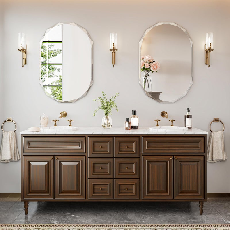 Pocetry 36"x24" Frameless Capsule Oval Bathroom Mirror, Faceted Diamond-Cut Oblong Vanity Mirror, Pill Shaped Wall Mirror with Solid Backing for Over Sink, Art Deco Glam Decor - Image 4