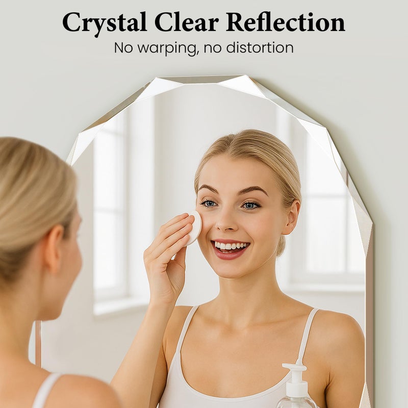 Pocetry 36"x24" Frameless Capsule Oval Bathroom Mirror, Faceted Diamond-Cut Oblong Vanity Mirror, Pill Shaped Wall Mirror with Solid Backing for Over Sink, Art Deco Glam Decor - Image 3