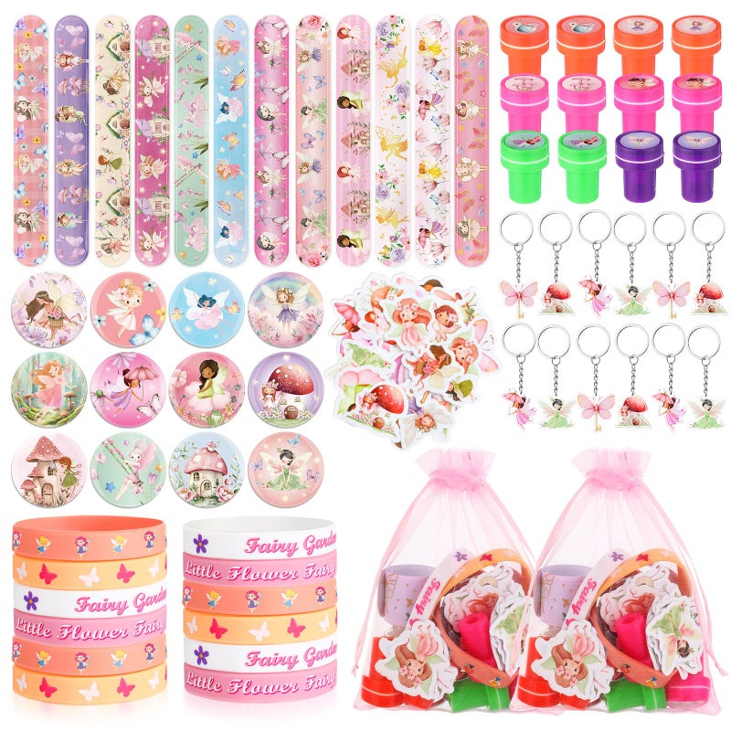 Funrous 122 Pcs Fairy Party Favors Bulk with Woodland Fairy Silicone Slap Bracelets Keychains Stickers Stampers Badges Gifts Bags for Fairytale Garden Forest Birthday Baby Shower Party Supplies - Image 3