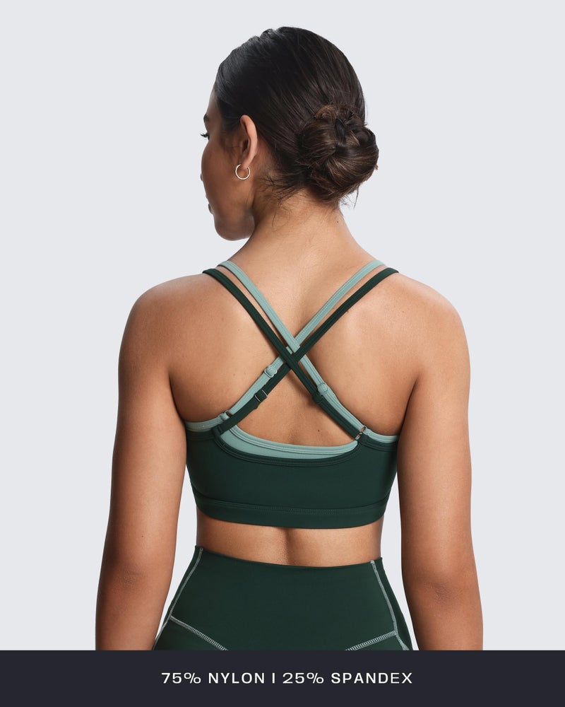 Aoxjox Women's Workout Sports Bras Takes Two Bra High Impact Training Fitness Running Yoga Crop Tank (Forest Green/Sage Green, Small) - Image 3
