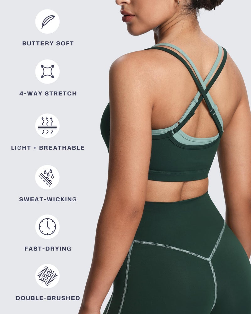 Aoxjox Women's Workout Sports Bras Takes Two Bra High Impact Training Fitness Running Yoga Crop Tank (Forest Green/Sage Green, Small) - Image 4
