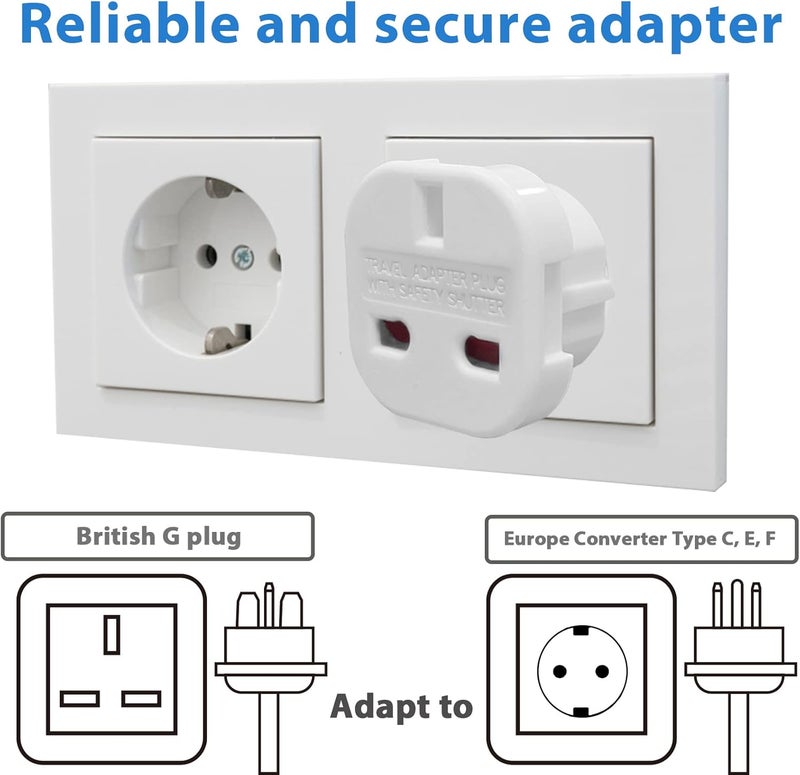 JSDOIN EU Travel Adapter, UK to European Plug Adapter, Europe Converter Type C, E, F for Spain, France, Italy, Portugal, Germany, Netherlands, Greece, Poland, Turkey and More（pack2) - Image 4