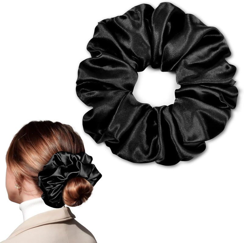 CEELGON Black Big Satin Scrunchie6.5 Inches Jumbo Scrunchies Silky Hair Ties Oversized Ponytail Holderfor Thick Curly Hair Extra Large Hair Accessories for Women (Black) - Image 1