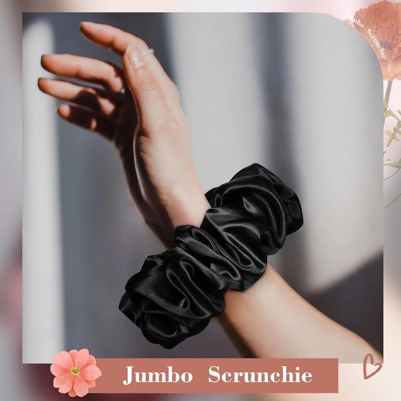 CEELGON Black Big Satin Scrunchie6.5 Inches Jumbo Scrunchies Silky Hair Ties Oversized Ponytail Holderfor Thick Curly Hair Extra Large Hair Accessories for Women (Black) - Image 3
