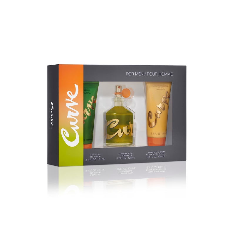 Curve for Men 3 Piece Fragrance Gift Set, Shower Gel, Aftershave Balm & Cologne, Spicy Woody Magnetic Scent for Day or Night, 4.2 fl oz - Image 1