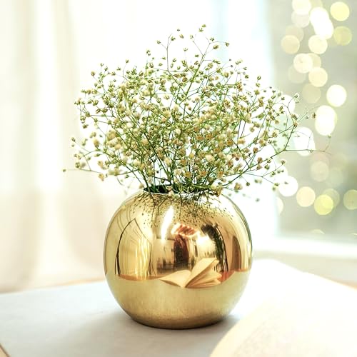 BEHOMA Metal Ball Round Metal Vase for Home Décor | Table Decorative Flower Pot for Valentine’s Day | Perfect Couple Gift for Wedding, Anniversary, Birthday | Gold, Small (Flower Not Included) - Image 1