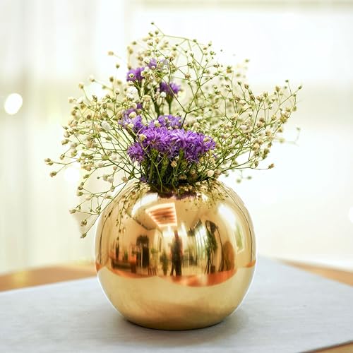 BEHOMA Metal Ball Round Metal Vase for Home Décor | Table Decorative Flower Pot for Valentine’s Day | Perfect Couple Gift for Wedding, Anniversary, Birthday | Gold, Small (Flower Not Included) - Image 2