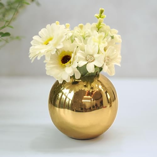 BEHOMA Metal Ball Round Metal Vase for Home Décor | Table Decorative Flower Pot for Valentine’s Day | Perfect Couple Gift for Wedding, Anniversary, Birthday | Gold, Small (Flower Not Included) - Image 3