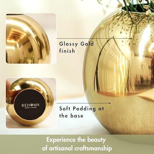 BEHOMA Metal Ball Round Metal Vase for Home Décor | Table Decorative Flower Pot for Valentine’s Day | Perfect Couple Gift for Wedding, Anniversary, Birthday | Gold, Small (Flower Not Included) - Image 4