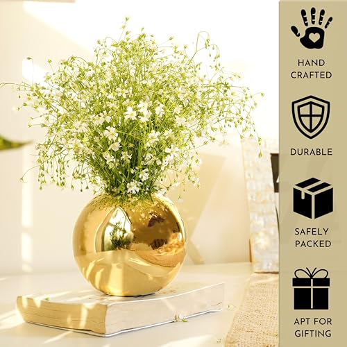BEHOMA Metal Ball Round Metal Vase for Home Décor | Table Decorative Flower Pot for Valentine’s Day | Perfect Couple Gift for Wedding, Anniversary, Birthday | Gold, Small (Flower Not Included) - Image 5