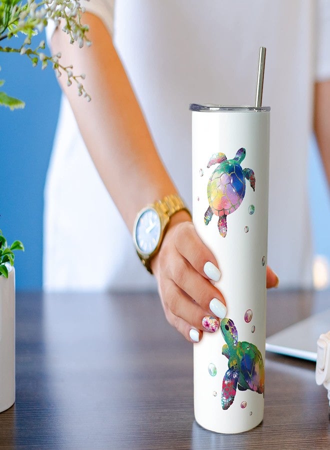 Mofvugz Sea Turtle Gifts - Sea Turtle Tumbler with Lid and Straw - Double Wall Vacuum Stainless Steel 20 Oz Watercolor Cup, Water Bottle, Travel Coffee Mug Decor, Accessories, Stuff - Image 2