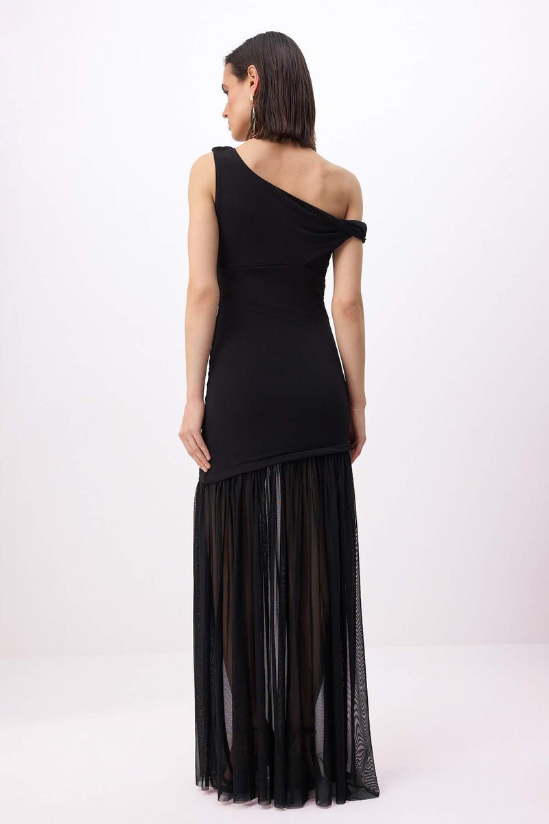 trendyol Black Knitted Tulle Skirt Detailed Maxi Evening Dress & Graduation Dress Tprss26Ae00058 - Image 4