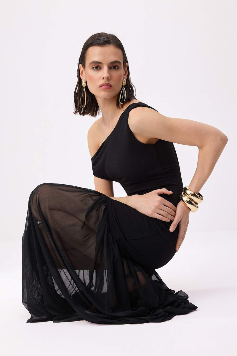 trendyol Black Knitted Tulle Skirt Detailed Maxi Evening Dress & Graduation Dress Tprss26Ae00058 - Image 2