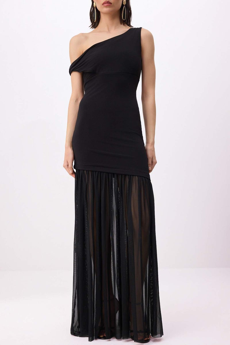 trendyol Black Knitted Tulle Skirt Detailed Maxi Evening Dress & Graduation Dress Tprss26Ae00058 - Image 3