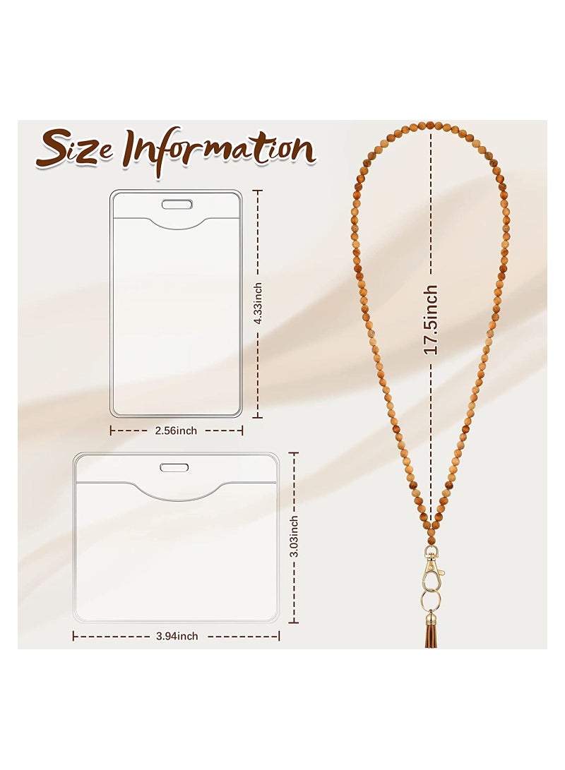 Y&D Bohemian Bead Lanyards, 12 Pieces Retro Style Wood Beaded Lanyards and Card Holder Set, Including 4 Wooden Neck Strap with Tassel 8 Clear Holders, for Keys, Phone Bags, ID - Image 2
