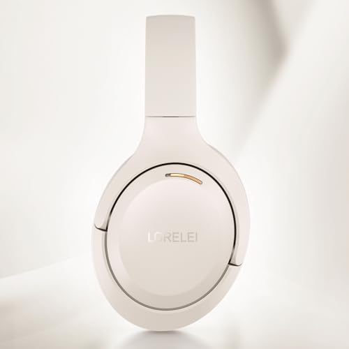 LORELEI QC60 Hybrid Active Noise Cancenlling Headphones,Wireless over ear Bluetooth Headsets with mic, 60H Playtime Foldable Lightweight, Deep Bass, Memory Earmuffs,for Travel Home Office(Beige White) - Image 5
