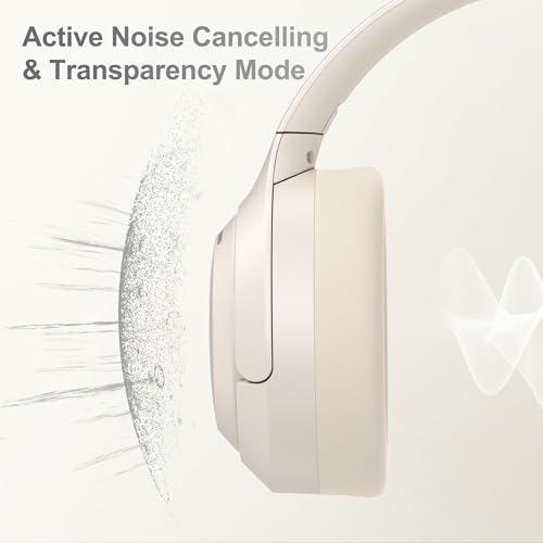 LORELEI QC60 Hybrid Active Noise Cancenlling Headphones,Wireless over ear Bluetooth Headsets with mic, 60H Playtime Foldable Lightweight, Deep Bass, Memory Earmuffs,for Travel Home Office(Beige White) - Image 3