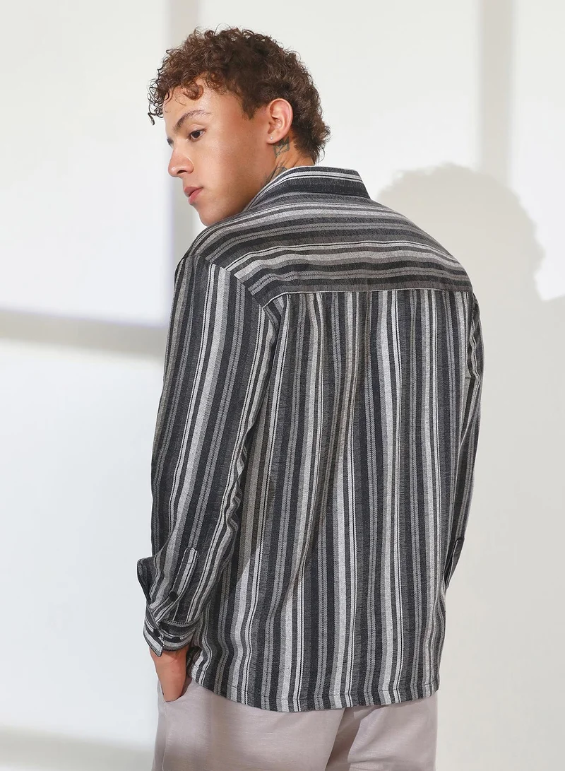 CAHOOT  Men's Charcoal Grey Multitrack Striped Oversized Shirt for Men | Best Price UAE