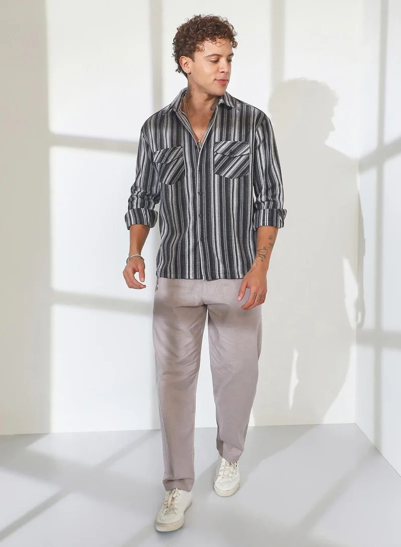 CAHOOT  Men's Charcoal Grey Multitrack Striped Oversized Shirt for Men | Best Price UAE