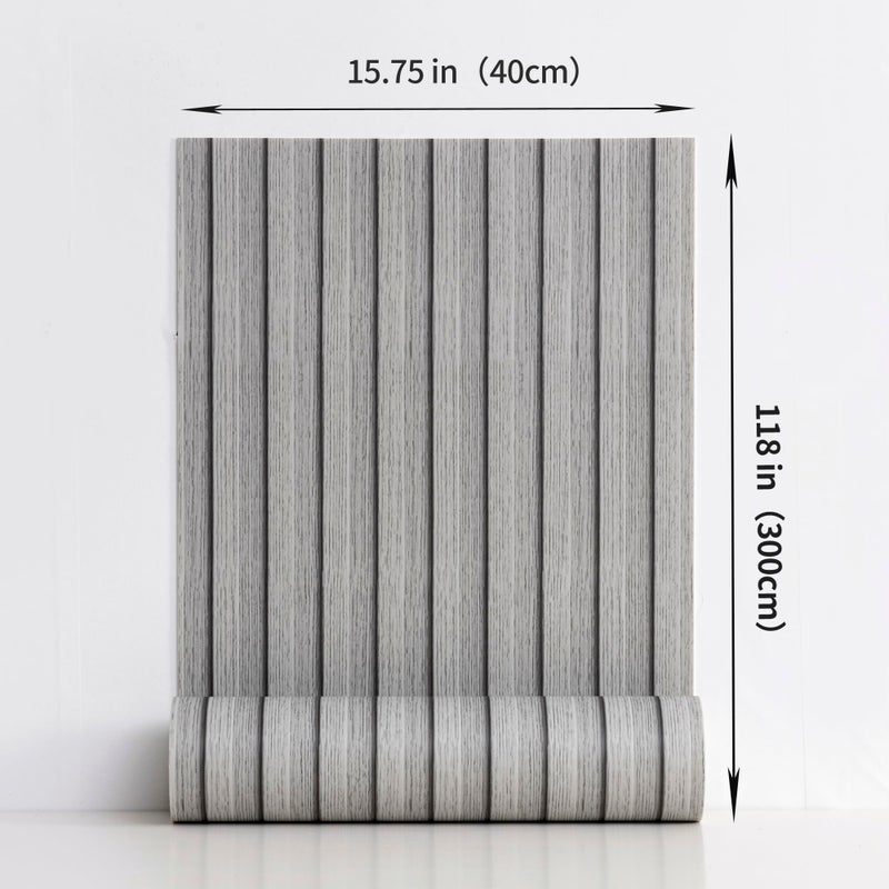 Haimin Wood Grain Slat Wall Panels Peel and Stick Faux Wood Thick Wallpaper 118"x15.75" Waterproof PET & IXPE Foam Paneling (Light Gray) - Image 3
