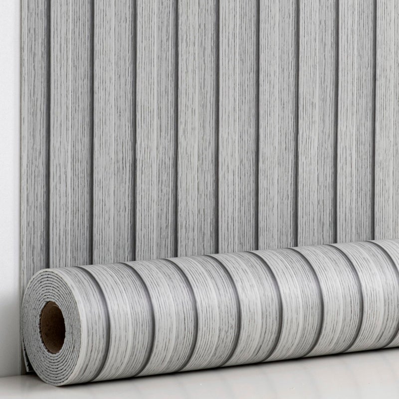Haimin Wood Grain Slat Wall Panels Peel and Stick Faux Wood Thick Wallpaper 118"x15.75" Waterproof PET & IXPE Foam Paneling (Light Gray) - Image 1