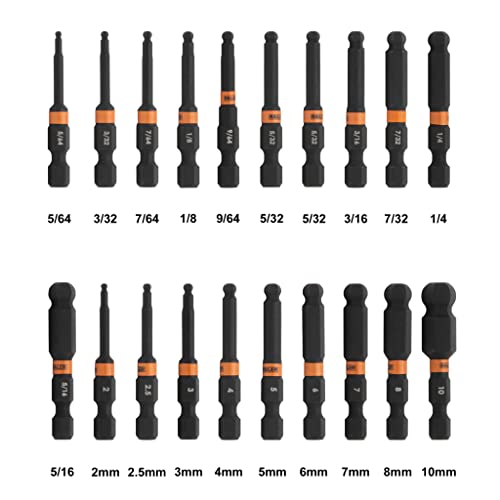 Railer Ball End Hex Bit Set - Railer 2 Inch Impact Driver 20pc Hex Bit Set With A Bit Holder & Carabiner. Premium S2 Steel, Ideal For Furniture Screws - Image 2