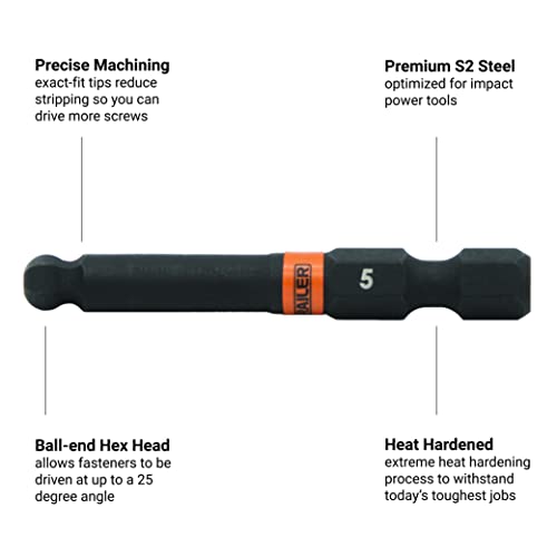 Railer Ball End Hex Bit Set - Railer 2 Inch Impact Driver 20pc Hex Bit Set With A Bit Holder & Carabiner. Premium S2 Steel, Ideal For Furniture Screws - Image 3