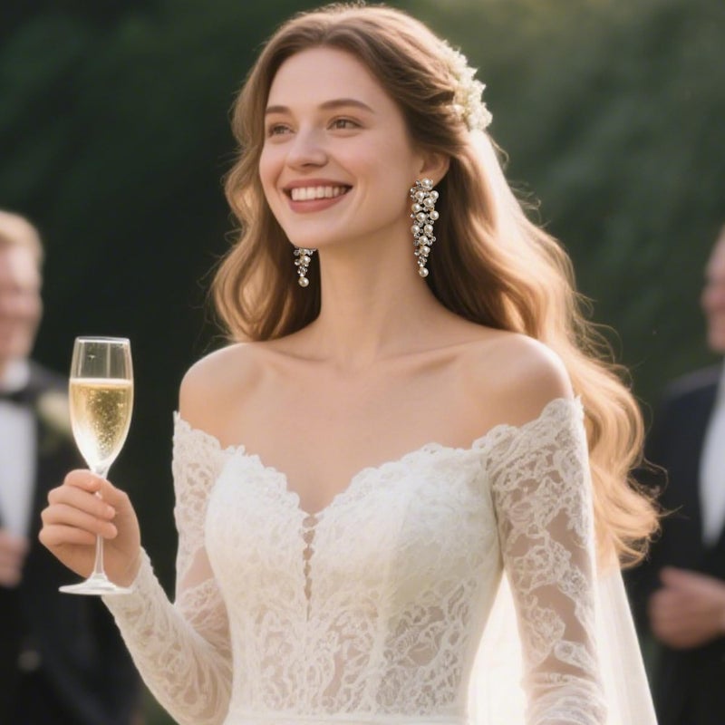 BriLove Long Large Wedding Bridal Earrings for Women Simulated Pearl Crystal Multi Beaded Cluster Chandelier Statement Dangle Jewelry Ivory Color - Image 3