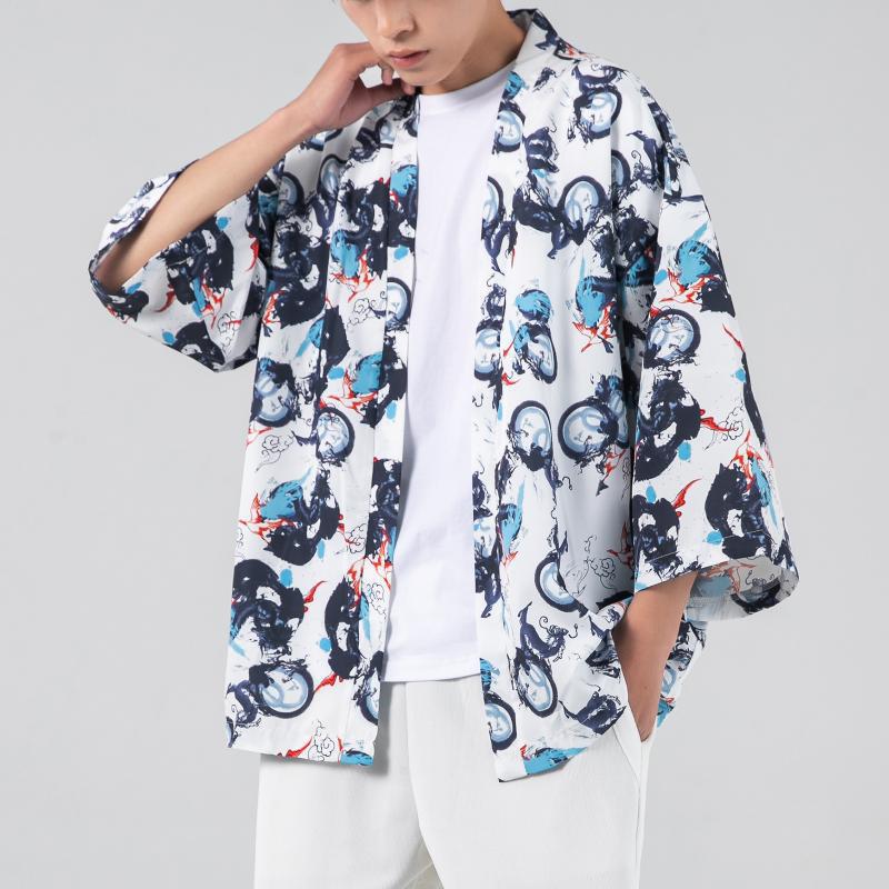 Summer Harajuku Kimono Cardigan Sun Protection Retro White fan - Image 4