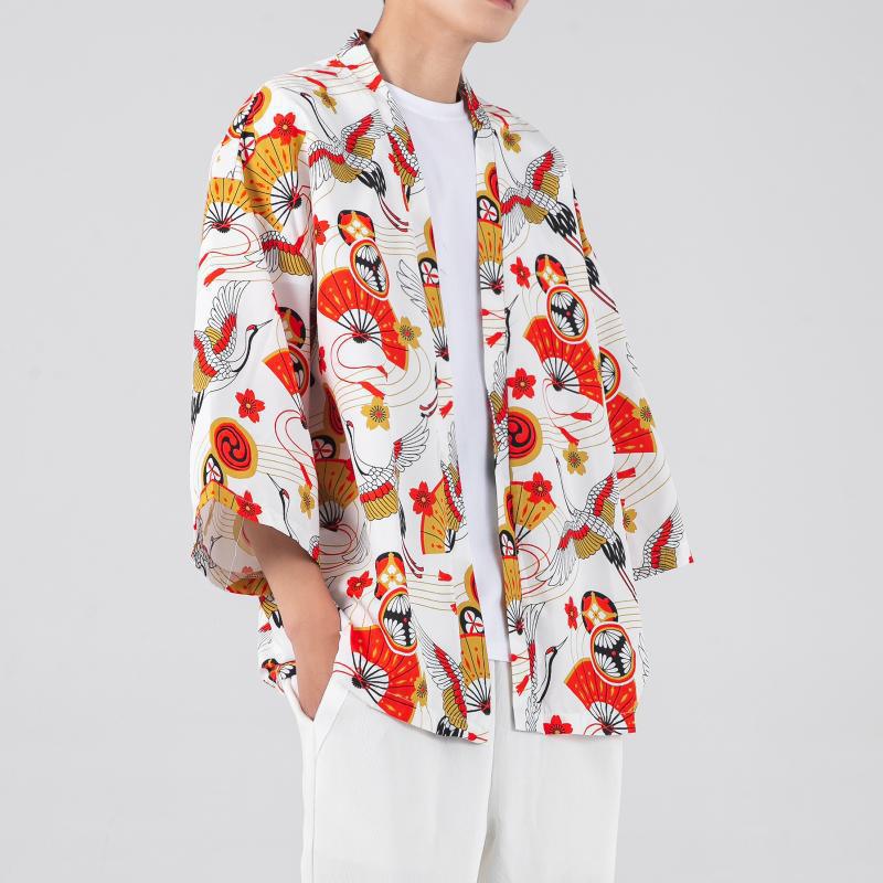 Summer Harajuku Kimono Cardigan Sun Protection Retro White fan - Image 5